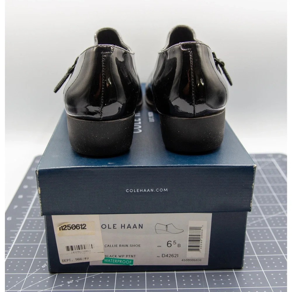 Cole Haan Grand.OS Black Patent Leather Waterproof Wedge Ankle Boots 6.5B